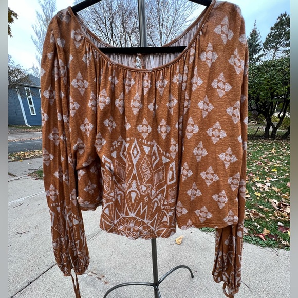 🍂Free People Dazed Swing Long Sleeve Crop Top Women’s Small Brown/Tobacco Boho - Picture 7 of 17